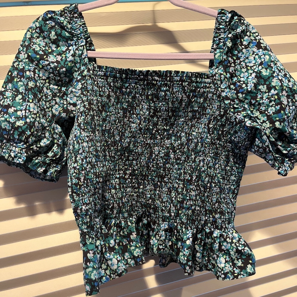 J Crew smocked peplum peasant floral top